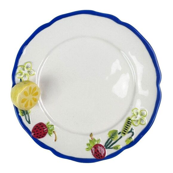 Anthropologie Faye Dessert Plate White Lemon Strawberry Kitchen Garden Stoneware - Picture 3 of 6